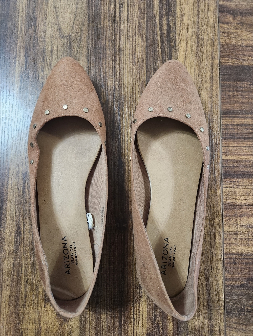 Arizona Jean Company Tan Pointed-Toe Studded Flats